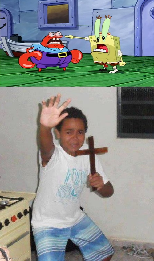 I NEED SOME DAMN HOLY WATER | image tagged in kid with cross,cursed image | made w/ Imgflip meme maker