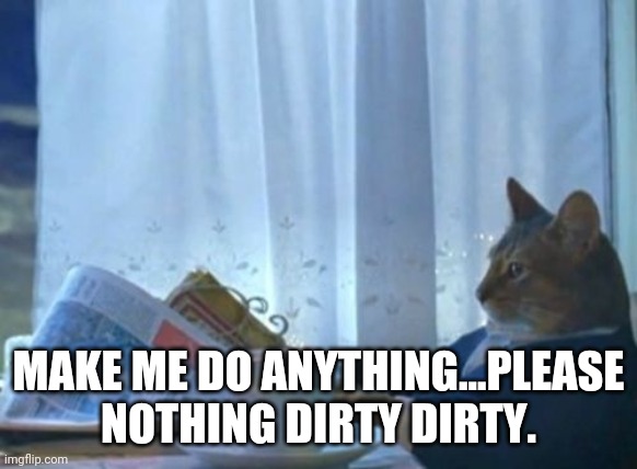 I Should Buy A Boat Cat Meme | MAKE ME DO ANYTHING...PLEASE NOTHING DIRTY DIRTY. | image tagged in memes,i should buy a boat cat | made w/ Imgflip meme maker