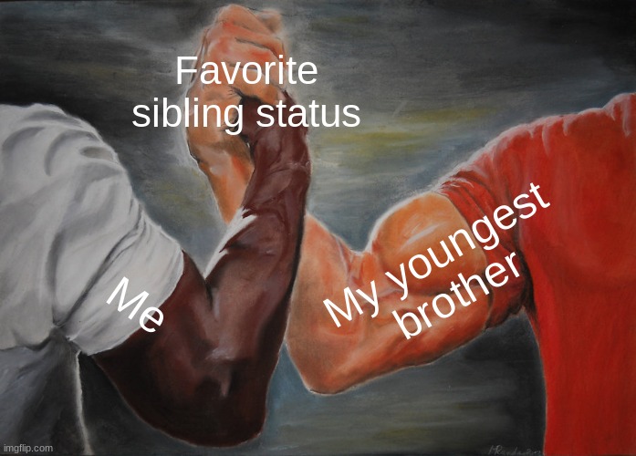 Fav sibling | Favorite sibling status; My youngest brother; Me | image tagged in memes,epic handshake | made w/ Imgflip meme maker