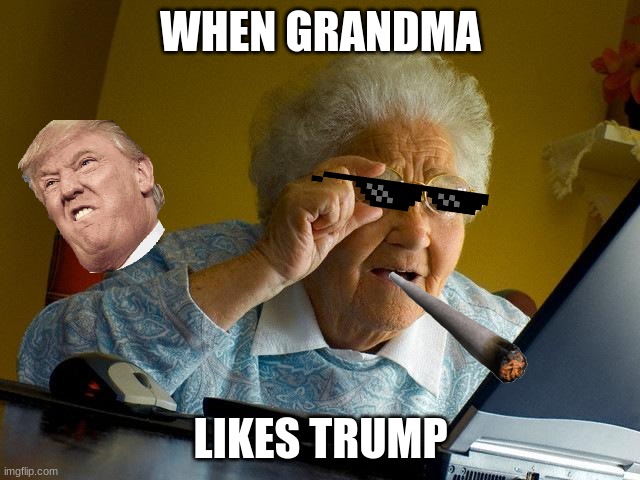 Gangsta grandma | WHEN GRANDMA; LIKES TRUMP | image tagged in memes,grandma finds the internet | made w/ Imgflip meme maker