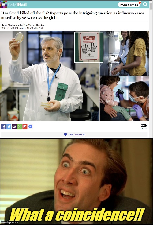 What a coincidence!! | image tagged in you don't say - nicholas cage,covid-19,scamdemic,coronavirus | made w/ Imgflip meme maker