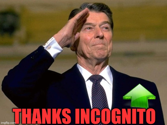 Reagan Upvote | THANKS INCOGNITO | image tagged in reagan upvote | made w/ Imgflip meme maker