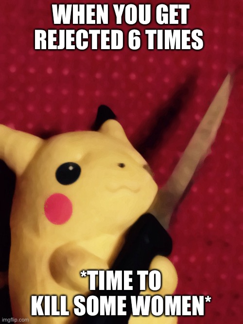 PIKACHU learned STAB! | WHEN YOU GET REJECTED 6 TIMES; *TIME TO KILL SOME WOMEN* | image tagged in pikachu learned stab | made w/ Imgflip meme maker