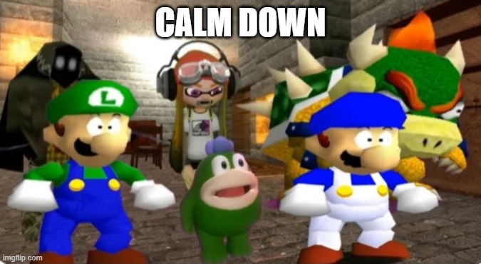 smg4 shocked | CALM DOWN | image tagged in smg4 shocked | made w/ Imgflip meme maker