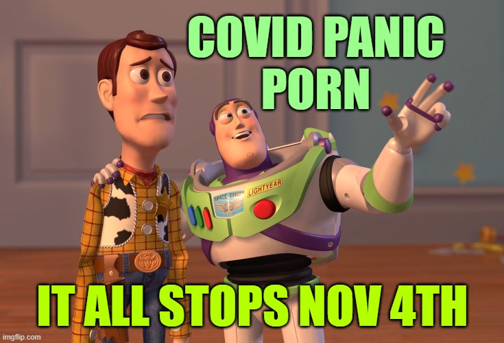 X, X Everywhere Meme | COVID PANIC
PORN IT ALL STOPS NOV 4TH | image tagged in memes,x x everywhere | made w/ Imgflip meme maker