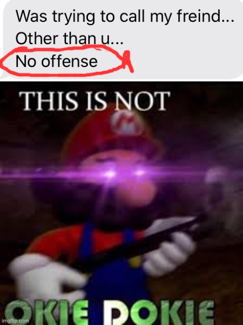 boi why u say no offense | image tagged in this is not okie dokie,memes,mario | made w/ Imgflip meme maker
