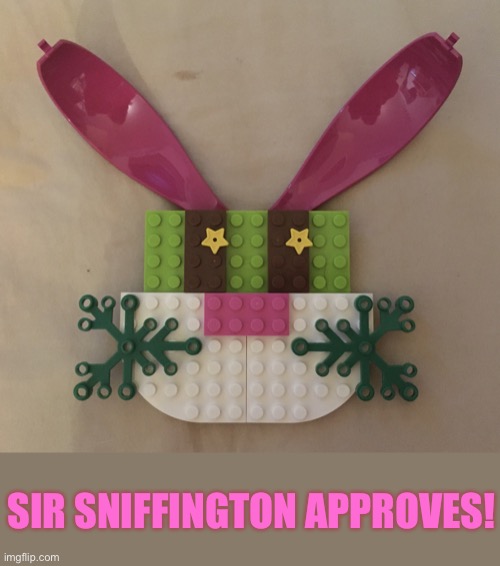 Sir Sniffington approves | SIR SNIFFINGTON APPROVES! | image tagged in sir sniffington approves,bunny,rabbit,lego,legos,custom template | made w/ Imgflip meme maker