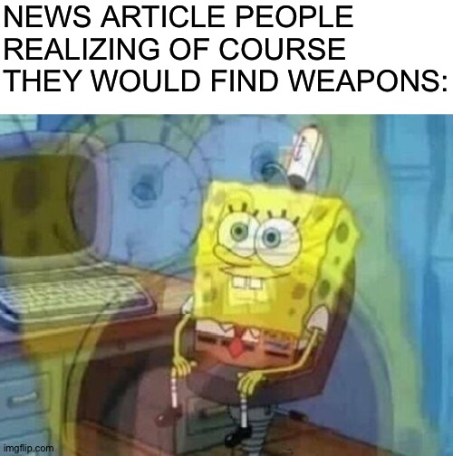 NEWS ARTICLE PEOPLE REALIZING OF COURSE THEY WOULD FIND WEAPONS: | image tagged in blank white template,internal screaming | made w/ Imgflip meme maker