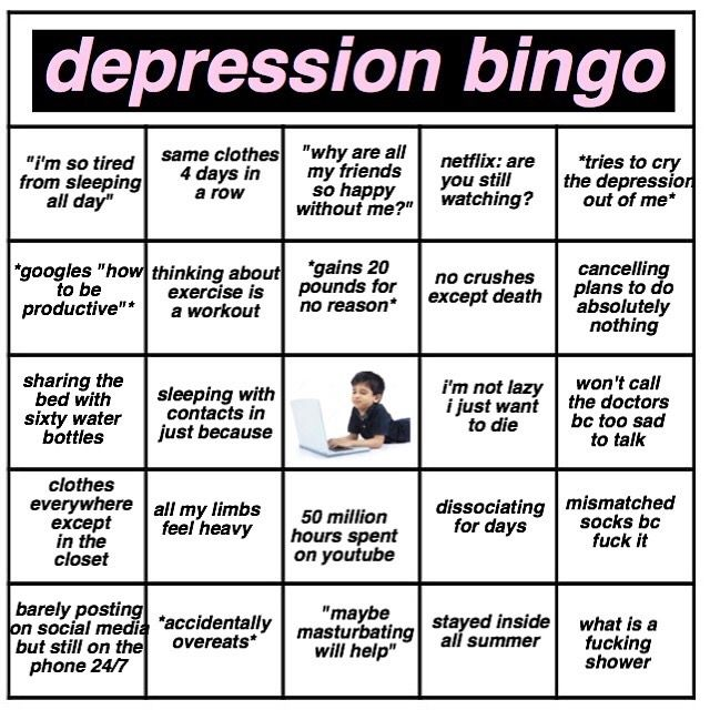 Depression bingo Blank Meme Template