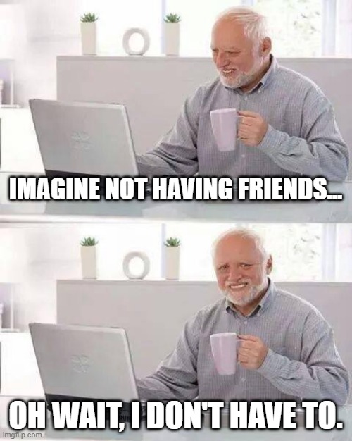 Hide the Pain Harold Meme | IMAGINE NOT HAVING FRIENDS... OH WAIT, I DON'T HAVE TO. | image tagged in memes,hide the pain harold | made w/ Imgflip meme maker