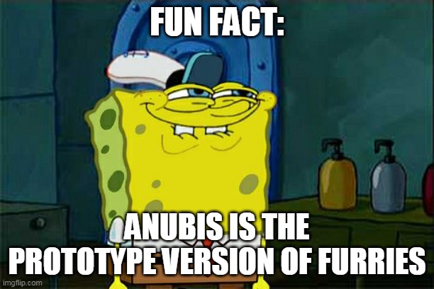 Should this be on r/memes??? | FUN FACT:; ANUBIS IS THE PROTOTYPE VERSION OF FURRIES | image tagged in memes,don't you squidward | made w/ Imgflip meme maker