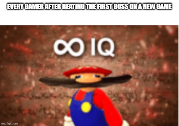 Put in gaming cause = mario | EVERY GAMER AFTER BEATING THE FIRST BOSS ON A NEW GAME | image tagged in infinite iq | made w/ Imgflip meme maker
