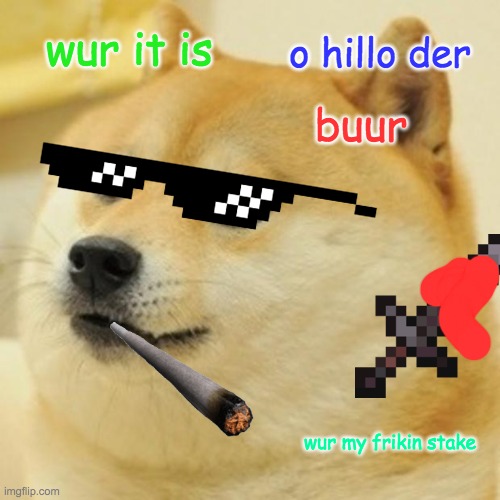 Doge Meme | wur it is; o hillo der; buur; wur my frikin stake | image tagged in memes,doge | made w/ Imgflip meme maker