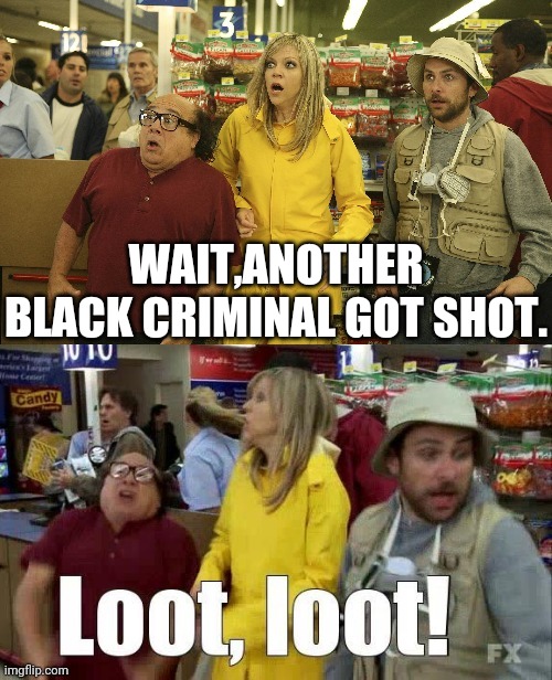 The Gang Go Looting | WAIT,ANOTHER BLACK CRIMINAL GOT SHOT. | image tagged in the gang go looting | made w/ Imgflip meme maker