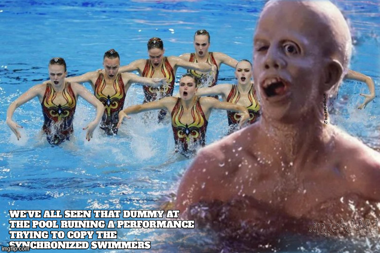 image tagged in jason voorhees,friday the 13th,swimming,horror movie,synchronized swimmers,swimming pool | made w/ Imgflip meme maker