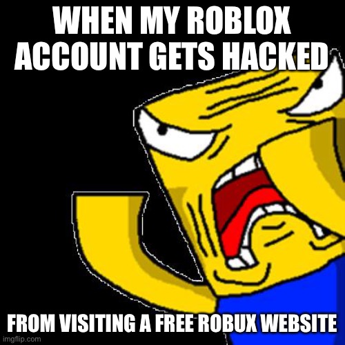 Haked roblox account | WHEN MY ROBLOX ACCOUNT GETS HACKED; FROM VISITING A FREE ROBUX WEBSITE | image tagged in roblox noob | made w/ Imgflip meme maker