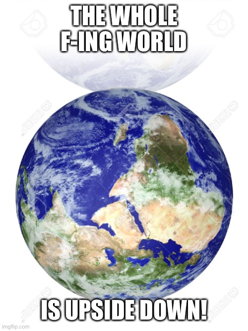 Earth Globe | THE WHOLE F-ING WORLD IS UPSIDE DOWN! | image tagged in earth globe | made w/ Imgflip meme maker