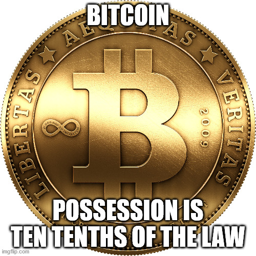 Bitcoin | BITCOIN; POSSESSION IS TEN TENTHS OF THE LAW | image tagged in bitcoin | made w/ Imgflip meme maker