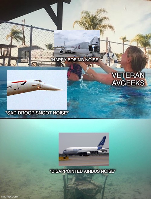 Mother Ignoring Kid Drowning In A Pool | *HAPPY BOEING NOISE*; VETERAN AVGEEKS; *SAD DROOP SNOOT NOISE*; *DISAPPOINTED AIRBUS NOISE* | image tagged in mother ignoring kid drowning in a pool,aviation,memes,veteran | made w/ Imgflip meme maker