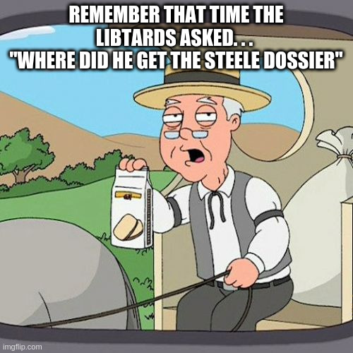 Pepperidge Farm Remembers Meme | REMEMBER THAT TIME THE LIBTARDS ASKED. . . 
"WHERE DID HE GET THE STEELE DOSSIER" | image tagged in memes,pepperidge farm remembers | made w/ Imgflip meme maker