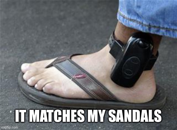 ankle bracelet | IT MATCHES MY SANDALS | image tagged in ankle bracelet | made w/ Imgflip meme maker