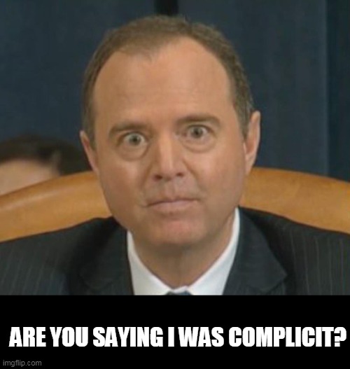 Crazy Adam Schiff | ARE YOU SAYING I WAS COMPLICIT? | image tagged in crazy adam schiff | made w/ Imgflip meme maker