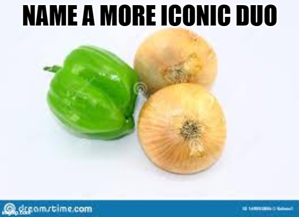 onion | NAME A MORE ICONIC DUO | image tagged in onion | made w/ Imgflip meme maker
