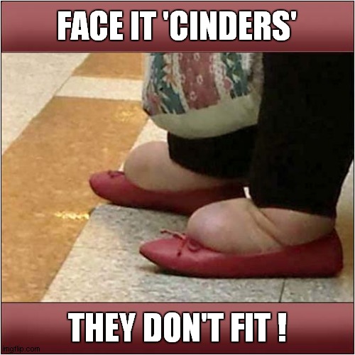 You're Not Cinderella | FACE IT 'CINDERS'; THEY DON'T FIT ! | image tagged in fun,cinderella,delusional,frontpage | made w/ Imgflip meme maker