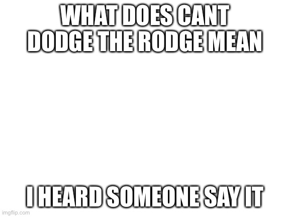 no seriously | WHAT DOES CANT DODGE THE RODGE MEAN; I HEARD SOMEONE SAY IT | image tagged in blank white template | made w/ Imgflip meme maker