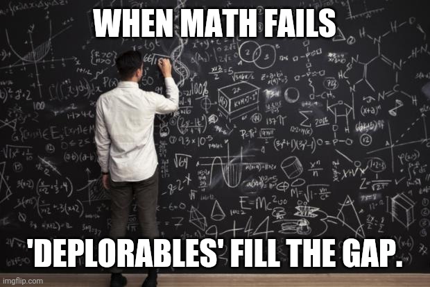 Math | WHEN MATH FAILS 'DEPLORABLES' FILL THE GAP. | image tagged in math | made w/ Imgflip meme maker