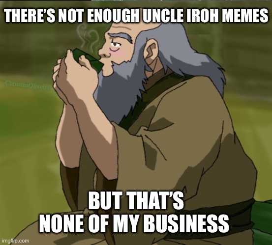 Uncle Iroh memes | THERE’S NOT ENOUGH UNCLE IROH MEMES; -ChristinaOliveira; BUT THAT’S NONE OF MY BUSINESS | image tagged in but that's none of my business iroh,uncle iroh,iroh,avatar the last airbender,avatar,avatar memes | made w/ Imgflip meme maker