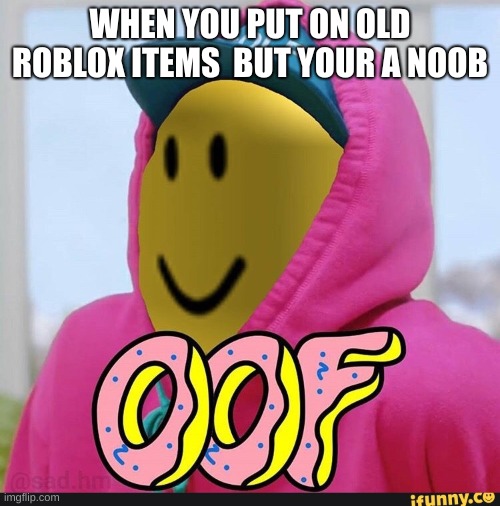 Roblox Oof | WHEN YOU PUT ON OLD ROBLOX ITEMS  BUT YOUR A NOOB | image tagged in roblox oof | made w/ Imgflip meme maker