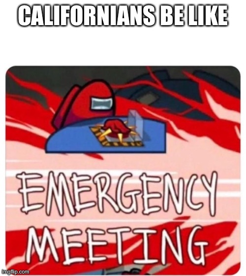 Emergency Meeting Among Us | CALIFORNIANS BE LIKE | image tagged in emergency meeting among us | made w/ Imgflip meme maker