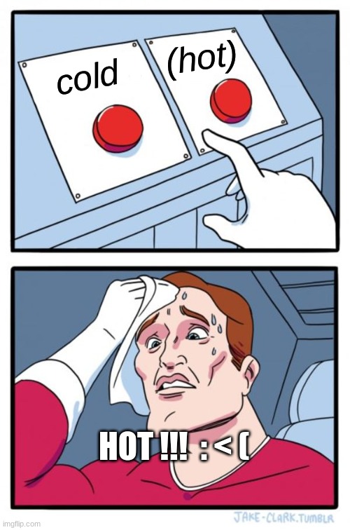 Two Buttons Meme | (hot); cold; HOT !!!  : < ( | image tagged in memes,two buttons | made w/ Imgflip meme maker