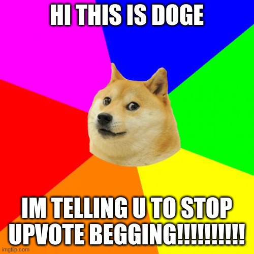 Advice Doge Meme | HI THIS IS DOGE IM TELLING U TO STOP UPVOTE BEGGING!!!!!!!!!! | image tagged in memes,advice doge | made w/ Imgflip meme maker