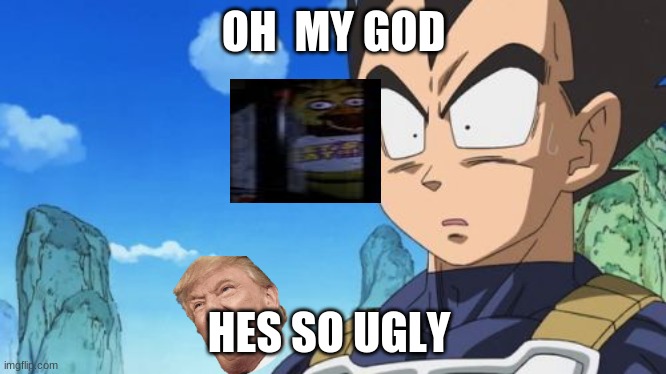 Surprized Vegeta | OH  MY GOD; HES SO UGLY | image tagged in memes,surprized vegeta | made w/ Imgflip meme maker