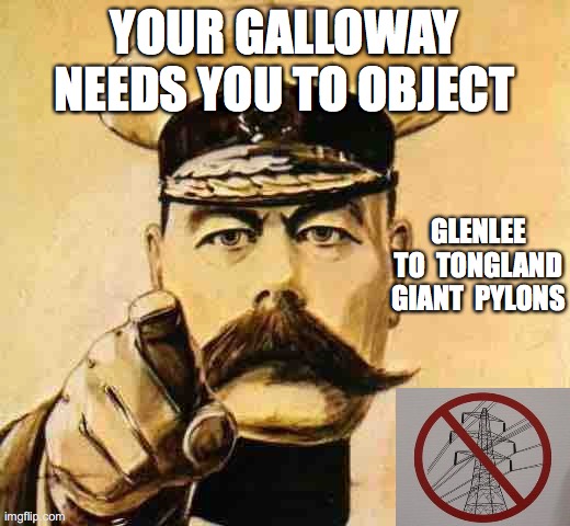 Your Country Needs YOU | YOUR GALLOWAY NEEDS YOU TO OBJECT; GLENLEE TO  TONGLAND GIANT  PYLONS | image tagged in your country needs you | made w/ Imgflip meme maker