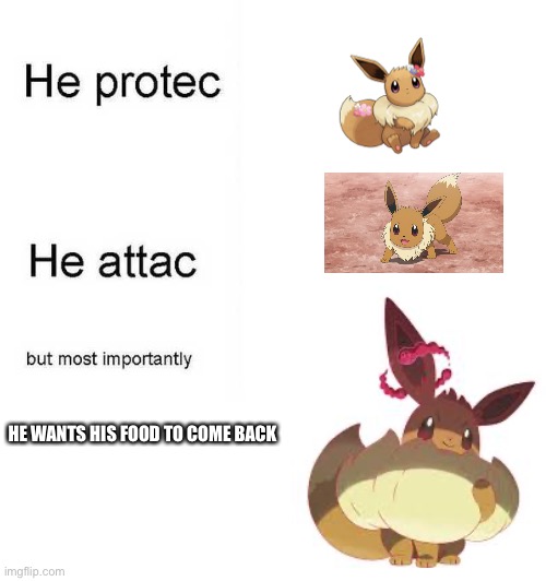 Eevee food | HE WANTS HIS FOOD TO COME BACK | image tagged in pokemon | made w/ Imgflip meme maker