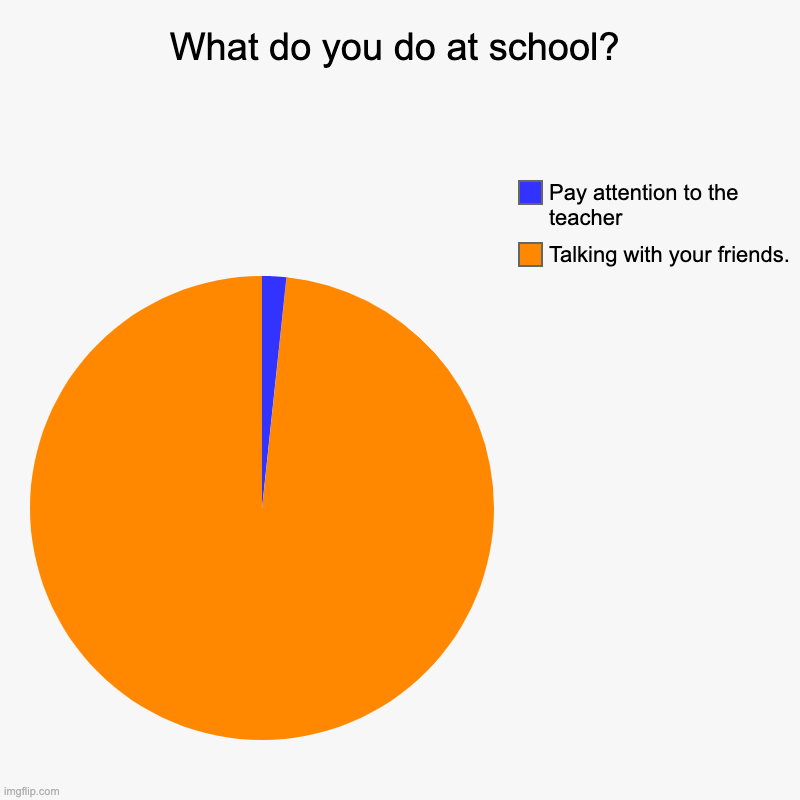 School Chart | What do you do at school? | Talking with your friends., Pay attention to the teacher | image tagged in charts,pie charts | made w/ Imgflip chart maker