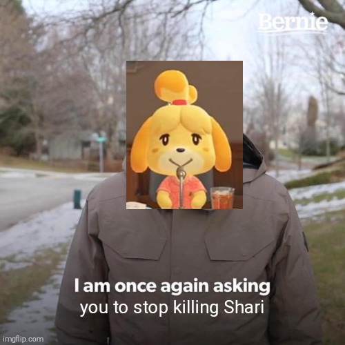 Bernie I Am Once Again Asking For Your Support | you to stop killing Shari | image tagged in memes,bernie i am once again asking for your support | made w/ Imgflip meme maker