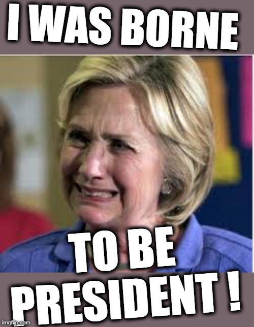 Hillary borne to be president | I WAS BORNE; TO BE PRESIDENT ! | image tagged in hillary senile,hillary corrupt,hillary megalomaniac,ld democrat fosilsos | made w/ Imgflip meme maker