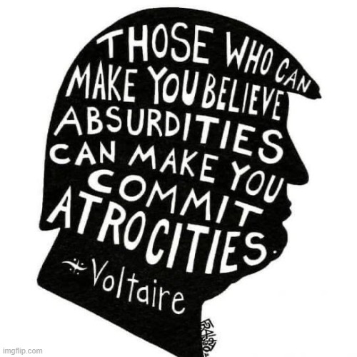 exactly like the absurdity that turmp is a bad prez dont listen to those atrocity promoting lefsits maga | image tagged in voltaire quote donald trump,maga,leftists,leftist,quotes,quote | made w/ Imgflip meme maker