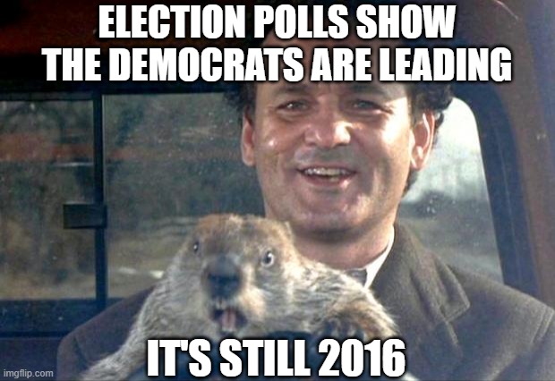 Groundhog Day | ELECTION POLLS SHOW THE DEMOCRATS ARE LEADING; IT'S STILL 2016 | image tagged in groundhog day | made w/ Imgflip meme maker
