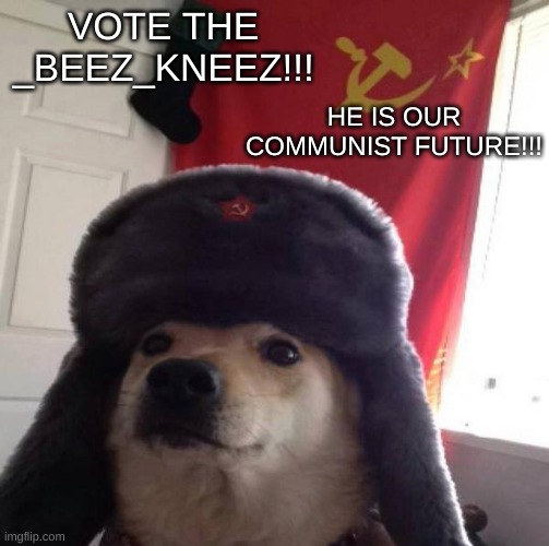 Russian Doge | VOTE THE _BEEZ_KNEEZ!!! HE IS OUR COMMUNIST FUTURE!!! | image tagged in russian doge | made w/ Imgflip meme maker