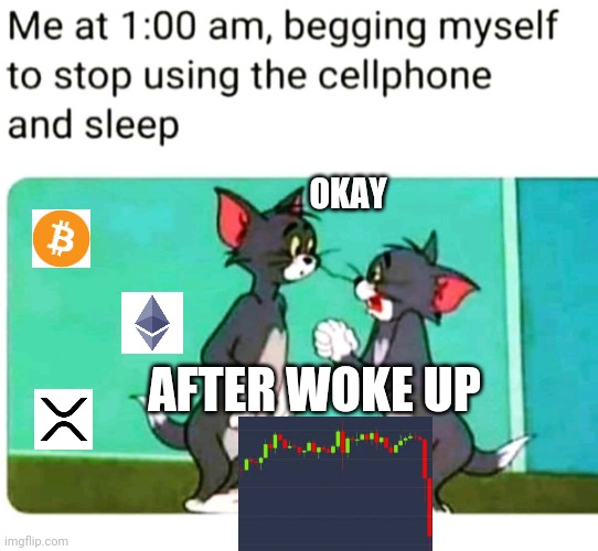 Btc | OKAY; AFTER WOKE UP | image tagged in btc,cryptocurrency | made w/ Imgflip meme maker