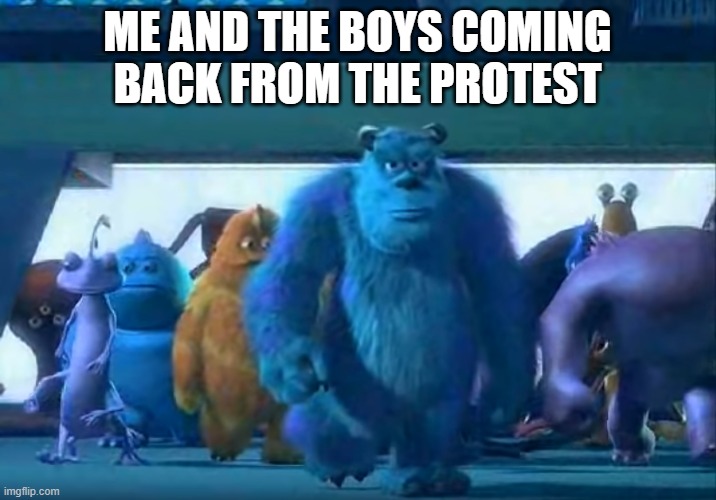 Yea, i went to a protest | ME AND THE BOYS COMING BACK FROM THE PROTEST | image tagged in me and the boys | made w/ Imgflip meme maker