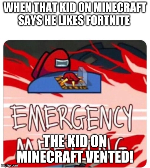 Why is nobody else posting memes? |  WHEN THAT KID ON MINECRAFT SAYS HE LIKES FORTNITE; THE KID ON MINECRAFT VENTED! | image tagged in emergency meeting among us | made w/ Imgflip meme maker