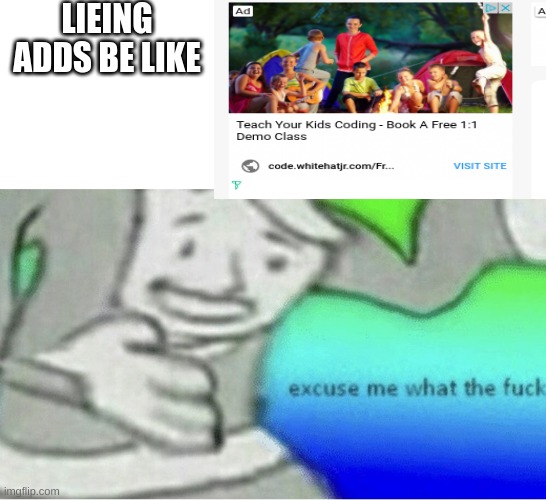 Excuse me wtf blank template | LIEING ADDS BE LIKE | image tagged in excuse me wtf blank template | made w/ Imgflip meme maker