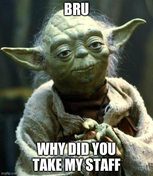 Star Wars Yoda | BRU; WHY DID YOU TAKE MY STAFF | image tagged in memes,star wars yoda | made w/ Imgflip meme maker