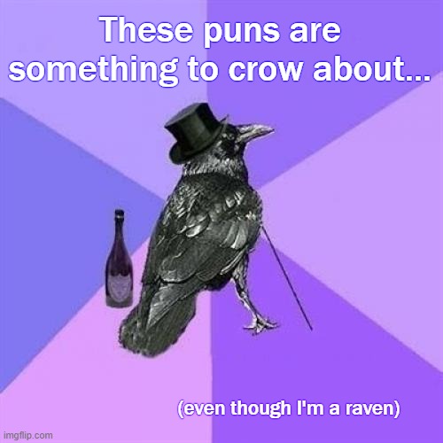 Rich Raven Meme | These puns are something to crow about... (even though I'm a raven) | image tagged in memes,rich raven | made w/ Imgflip meme maker